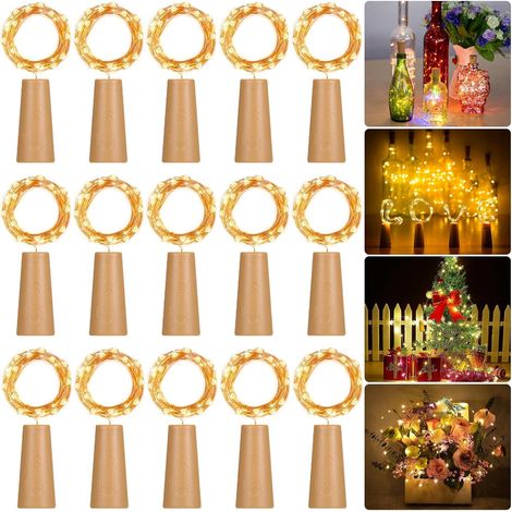 15 pièces LED Bouteille Lumières Guirlande,2M 20 LEDs, Liège Lampes pour Mariage,Party,DIY,Noël,Blanc Chaud (1/5)
