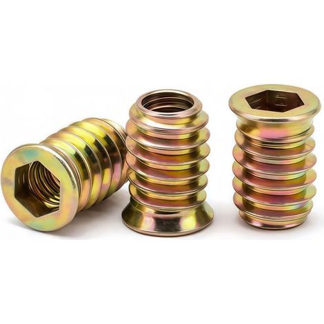 M8 Insert Fileté Bois, écrous à Visser M8 X 15mm Manchons à Visser Galvanisés écrou Hexagonal Fileté pour Meubles en Bois, 20 Pièces (1/5)