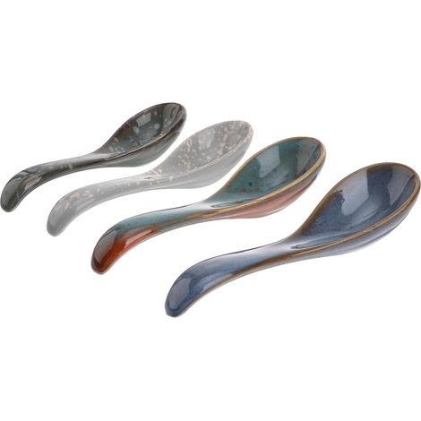 Lot de 4 Cuillères en Céramique Japonaise Assorties Cuillères à Soupe Salade Taille Standard Réutilisables Maison Cuisine Quotidienne (1/5)