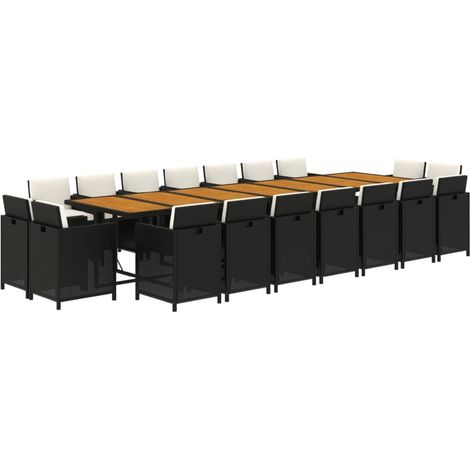vidaXL Ensemble à manger de jardin coussins 19 pcs Noir Résine tressée