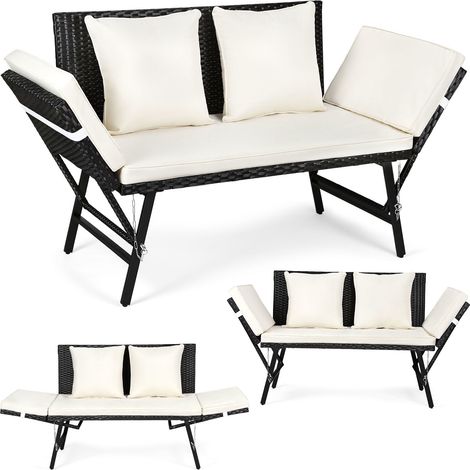 Randaco Gartenbank Farbwahl 3-Sitzer Polyrattan Rattanmöbel Garnitur Möbel Rattanlounge Beige