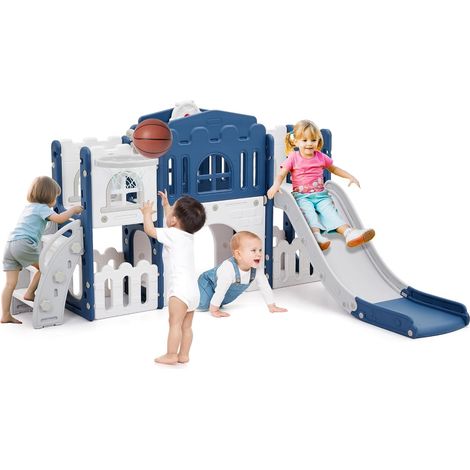 Toboggan 8 en 1 pour Enfants, Toboggan Intérieur avec Panier De Basket, Espace De Cache-Cache, Échelle d'escalade, Télescope Et Tunnel De Jeu, Aire De Jeux pour Enfants (1/5)