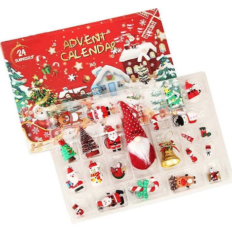 24-Tage-Countdown-Weihnachtskalender mit Überraschungsbox, Mini-Spielzeug, Cartoon-Gnom-Weihnachtsmann-Schlüsselanhängern für Puppen, Weihnachtsgeschenke