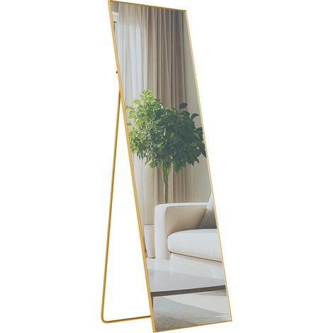 Miroir sur pied inclinable pleine longueur cadre métal doré design moderne 150x50 cm 100008392 (1/5)