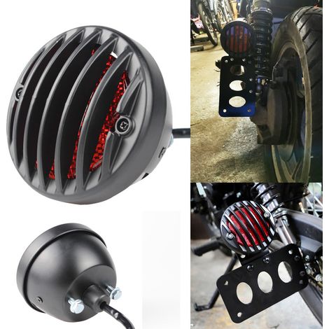 Feux arrière de moto, feux arrière à grille métallique, feux arrière rétro Harley modifiés, feux arrière à bande de calandre (1/5)