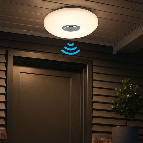 Plafoniera, campanello, plafoniera, esterno, luce corridoio, funzione campanello, campanello con trasmettitore, metallo cromato bianco, IP44, 1x LED 15W 1110Lm bianco caldo, PxH 30x7 cm (1/5)