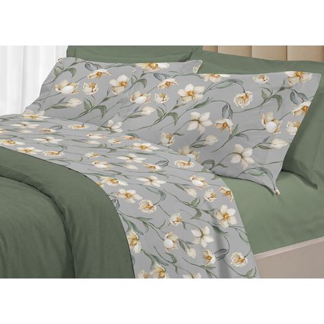 Completo Lenzuola Matrimoniale 100% Raso Cotone Floreale Dis. Lavinia