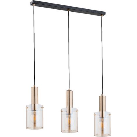 Alfa CELIA 3-Light Pendant Ceiling Lamp, Black Metal with Antique Gold Accents, E27 (3x15W) Dimmable Hanging Chandelier for Living/Dining Room, 90x73cm, 220-240V (1/2)