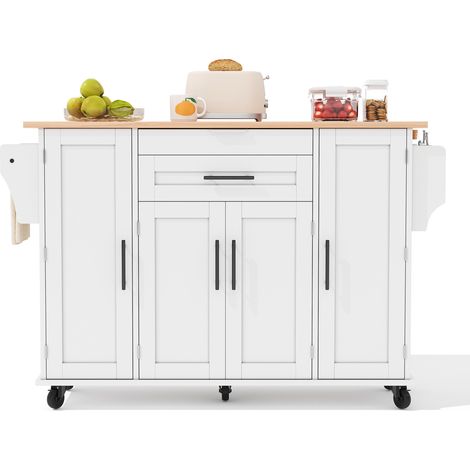 CHICFURN Isla de cocina móvil 136x70x92 cm de MDF blanco y natural con almacenaje y ruedas (1/5)