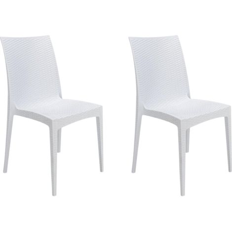 GLOUPIE Set 2 Sedie Da Giardino Jersey In Polipropilene Bianco Dall'Effetto Rattan, Impilabile, L 57 x P 50 x H 89 Cm (1/5)