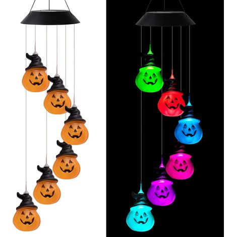 Décorations solaires d'Halloween - Carillon éolien citrouille d'extérieur pour la décoration de jardin (1/3)