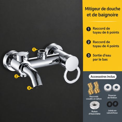 Mitigeur douche baignoire mural modèle 89 encastré à 3 fonctions robinet petite pomme 1,2 kg – Livraison gratuite