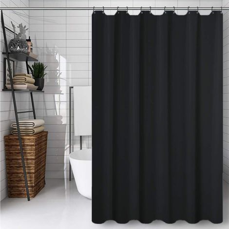Rideau de Douche Anti Moisissure Lavable Tissu en Polyester Baignoire Shower Curtain 180 x 200 cm Noir (1/5)
