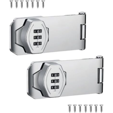 Set of 2 security locks for sliding doors, silver combination rotary locks for cabinets, barn doors, bathrooms, outdoor spaces, garages, and gardens (1/5)
