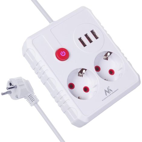 Maclean MCE387/8 Ciabatta multipresa, 2 prese 3 prese USB 2500 W, cavo compatto con prese angolari a 45°, interruttore illuminato per montaggio a parete (bianco, 1,5 m) (1/5)