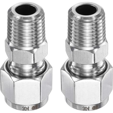 2pcs Compression Fitting 8mm OD x 1/4" NPT Male Thread Stainless Steel Straight Adapter for Tubes Pipe Fitting for Oil Gas Water (1/5)