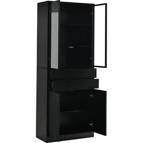Juego de 2 vitrinas 140 x 34 x 180 cm con vidrio, 2 cajones y LED, negro (1/5)