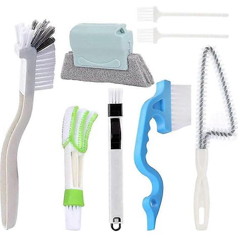 Outil de nettoyage portatif 8 pièces : brosse de nettoyage pour fenêtres et rails coulissants, brosse de nettoyage ménager (1/5)