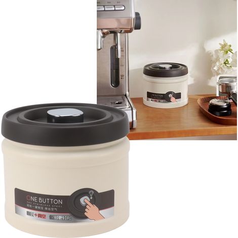 Boîte de conservation sous vide en acier inoxydable 304, type presse, pour le thé, 1600 ml, blanc cassé (1/5)