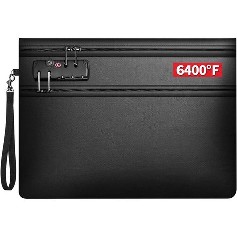 Pochette Anti Feu, Boite Sac Ignifuge avec Serrure à Code, Coffre Fort Ignifuge, 36x26cm Sacoche Etanche pour Documents, Résistant à 3500°C, 12 Couches Isolantes, pour Argent Passeport Cartes (1/5)