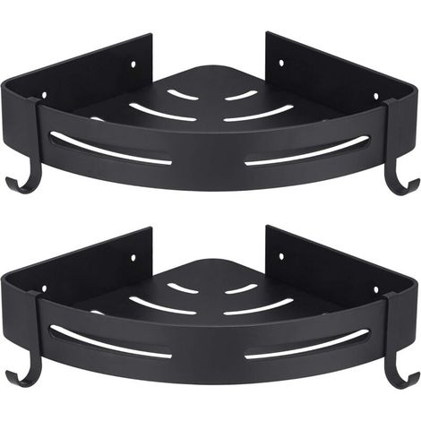 Support de douche d'angle noir sans perçage salle de bain rangement accessoires de bain douche en aluminium inoxydable porte-savon de douche ensemble de 2 avec crochets (1/3)