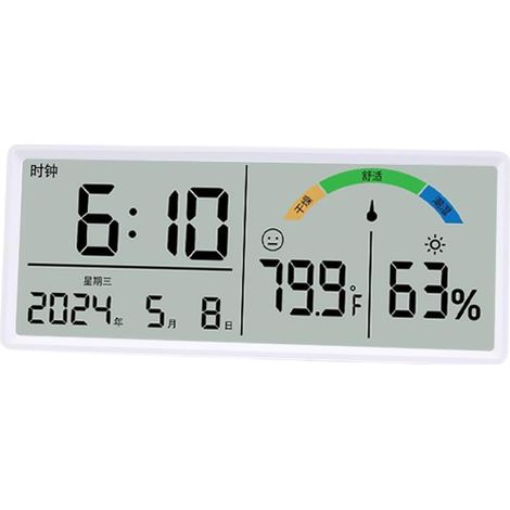 Grande horloge murale numérique LCD avec affichage de la température et de l'humidité, alarme pour calendrier perpétuel, rectangulaire, 36 x 15 cm, moderne, pour table murale, noir et blanc (1/5)