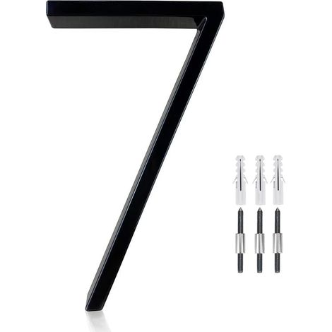Numéro 7 de maison flottant en acier inoxydable de 12,7 cm, numéro de maison moderne en métal, numéro de décoration de boîte aux lettres avec kit de clous, revêtement noir (1/5)