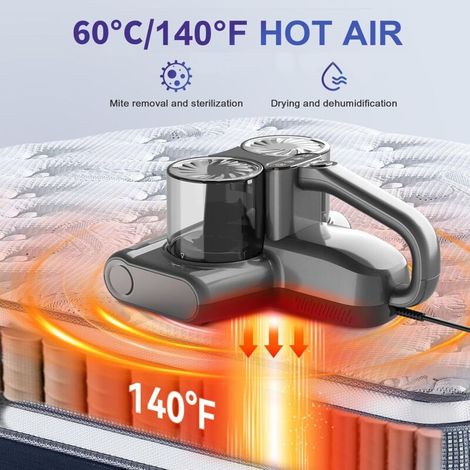 Aspirapolvere antiacaro per materassi, 16 kPa con luce UV, 500 W, elevata potenza di aspirazione con funzione aria calda, ultrasonica, elimina il 99,9% di batteri, allergeni e acari della polvere. (1/4)