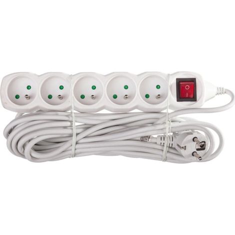 Prolunga con interruttore, 5 prese, 7 m, H05VV-F 3G1, bianca, P1517