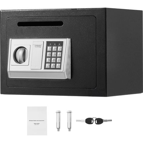 Mophorn Caja fuerte electrónica de 17 L, medidas de 25 x 35 x 25 cm, con ranura frontal bloqueable, contraseña y pomo giratorio, ideal para almacenar dinero, joyas y documentos, color negro