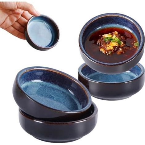 Keramik-Dipschalen-Set, 4-teilig, 55 ml – Snackschalen, 8,8 cm – Sojasaucenschalen für Saucen, Dips, Gewürze und Sushi (1/5)