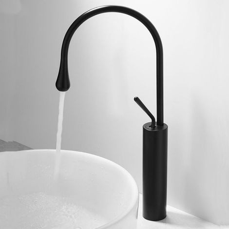 Grifo mezclador monomando moderno para lavabo alto, diseño creativo para baño y cocina, con manguera G3/8, color negro, DEBUNS (1/5)