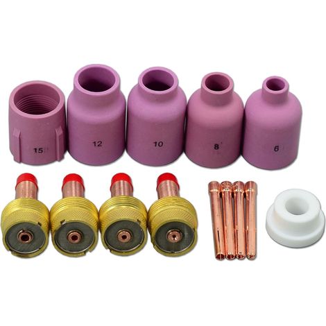 Corps de Collet Diffuseur de Gaz TIG 45V116 45V64 995795 45V63 Jumbo Grand Diamètre Buses en Alumine Coupes en Céramique 57N 53N série pour SR WP 17 18 26 Torche de Soudage TIG 14pcs (1/5)