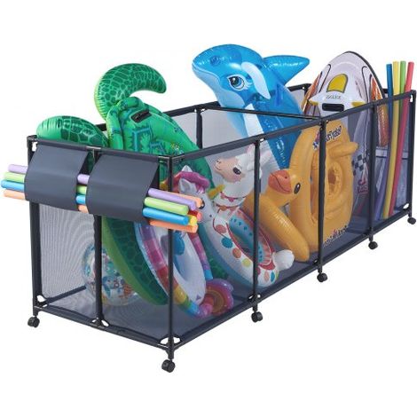 Contenedor de Almacenamiento para Piscina, 262 x 81,5 x 89 cm, Cesta de Malla, con Bolsillos Laterales Soporte para Fideos Flotadores, Marco Metálico, Organizador para Accesorios de Natación (1/5)