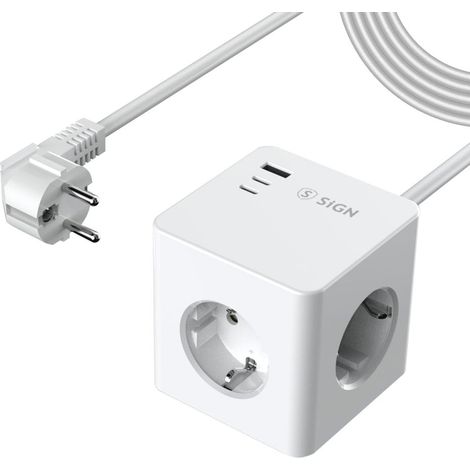 Caricabatterie da parete sign powercombo cube 3680w 2x usb c 1x usb a 3x ac 16a - 20w bianco