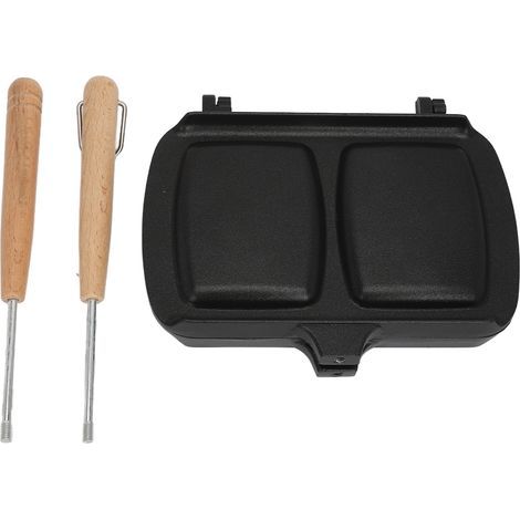 Poêle à sandwichs double face antiadhésive avec poignée amovible, idéale pour la cuisson des œufs et des toasts sur une cuisinière à gaz. (1/5)