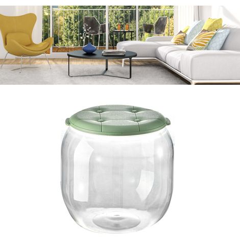 Tabouret de rangement pour jouets, multifonctionnel, innovant, rond et transparent, pour la maison, le salon ou l'entrée (vert). (1/5)