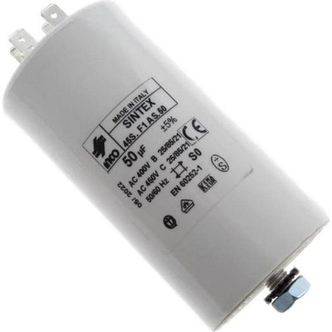 Condensateur - 50 µF - 450 V - Pour Démarrage Moteur Lave-Linge - Unité