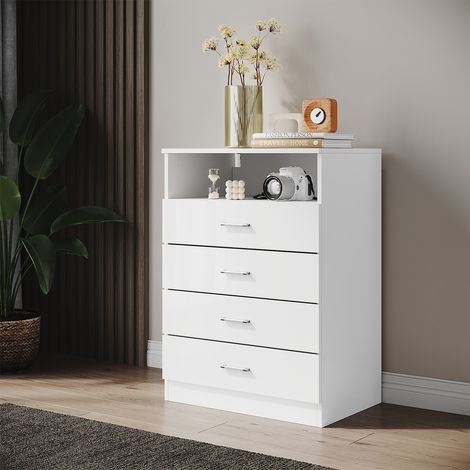 SONNI 4 Schubladen Kommode LED Weiß Hochglanz Schlafzimmer Storage Furniture 5 Ebenen Stauraum (1/5)