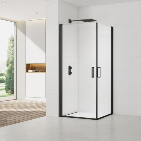 Swiss Aqua Technologies Porte doccia a bilico angolari Fusion Acces 100x100cm anti-calcare con profili neri opachi (SATFUD100100C-SET)
