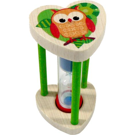 Hess Holzspielzeug 14582 - Horloge brosse à dents en bois, série hibou, pour les enfants, fait à la main, sablier avec du sable coloré, pour une utilisation quotidienne lors du brossage des dents. (1/5)