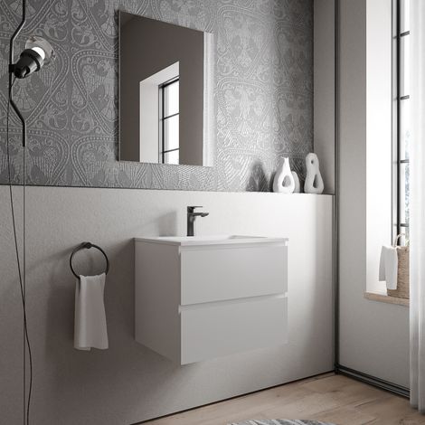 BERNSTEIN - Mobile lavabo sospeso MDF bianco opaco, lavabo Ghisa bianco opaco + foro rubinetto - 60x46x50cm - AVA CREAM	Bianco opaco, Bianco opaco con foro rubinetto