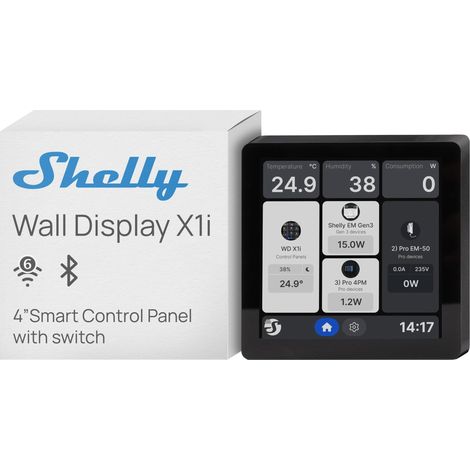 SHELLY WALL DISPLAY X1I NOIR - PANNEAU DE CONTRÔLE DOMOTIQUE 4'', WI-FI 6 DUAL BAND ET BLUETOOTH, RELAIS 5A, CPU QUAD-CORE, CAPTE