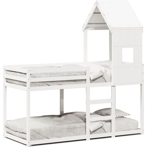 Maison Exclusive - Etagenbett mit Dach Weiß 90x200 cm Massivholz