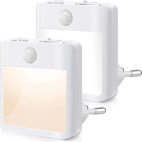 Batteriebetriebenes LED-Nachtlicht [2er-Pack], Nachtlicht mit Bewegungsmelder, AUTO/EIN/AUTO2, Weiß-/Warmlicht (2-in-1), selbstklebende Schrankleuchte