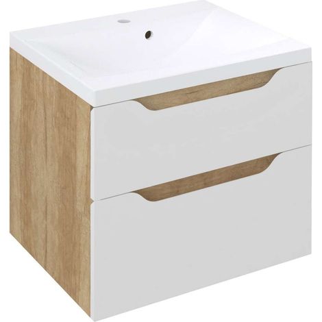 Sapho Wave - Mobile lavabo 60x65x48 cm, 2 cassetti, bianco/rovere alabama WA060-3022 (1/2)
