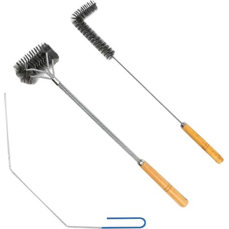 Set 3 brosses nettoyage friteuse airfryer inox bois panier corbeille 57 67 62 cm (1/5)