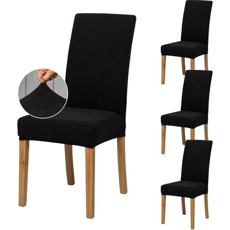 Dehnbarer Stuhlbezug 4er Set Schwarz, Hochstuhl Bürostuhl Hussen, pflegeleicht (1/5)
