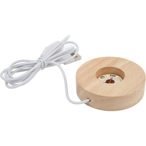 Base Lumineuse LED en Chêne avec Interface USB, Diamètre 2cm, Lumière Chaude 5V pour Décoration d'Intérieur