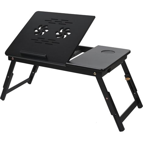 Table de lit Pliable en Bambou pour PC Portable inclinable, Table Pliante, Plateau de Service Petit-déjeuner,Hauteur réglable, étagère de lit, Noir (1/5)
